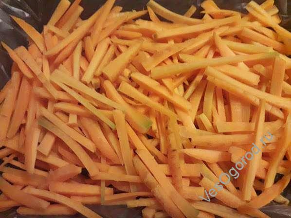 Укладываем бруски моркови тонким слоем для заморозки